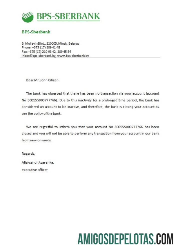 Referência de fechamento do BPS SBERBANK da Bielorrússia modelo